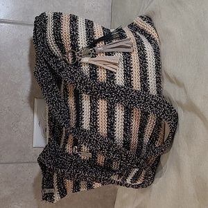 The Sak Woman's Black Pink and White Striped Croched Shoulder Bag